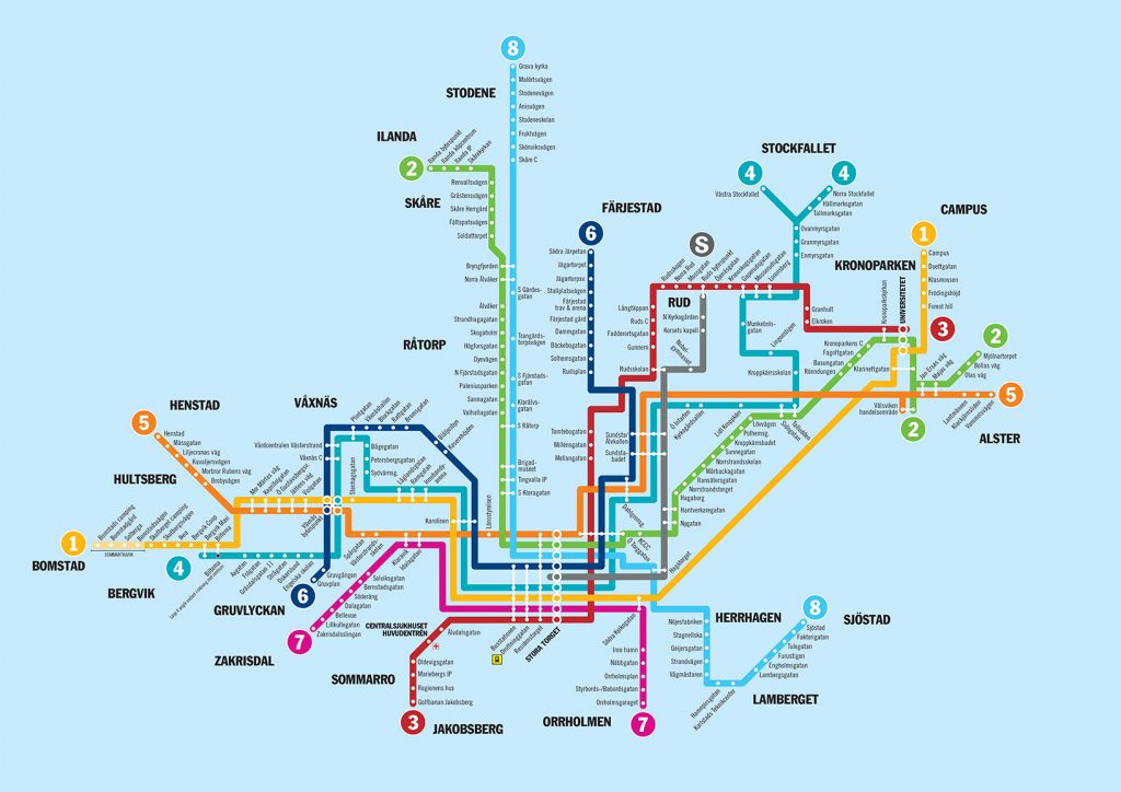 Karta över busslinjerna som trafikeras av Karlstadbuss.